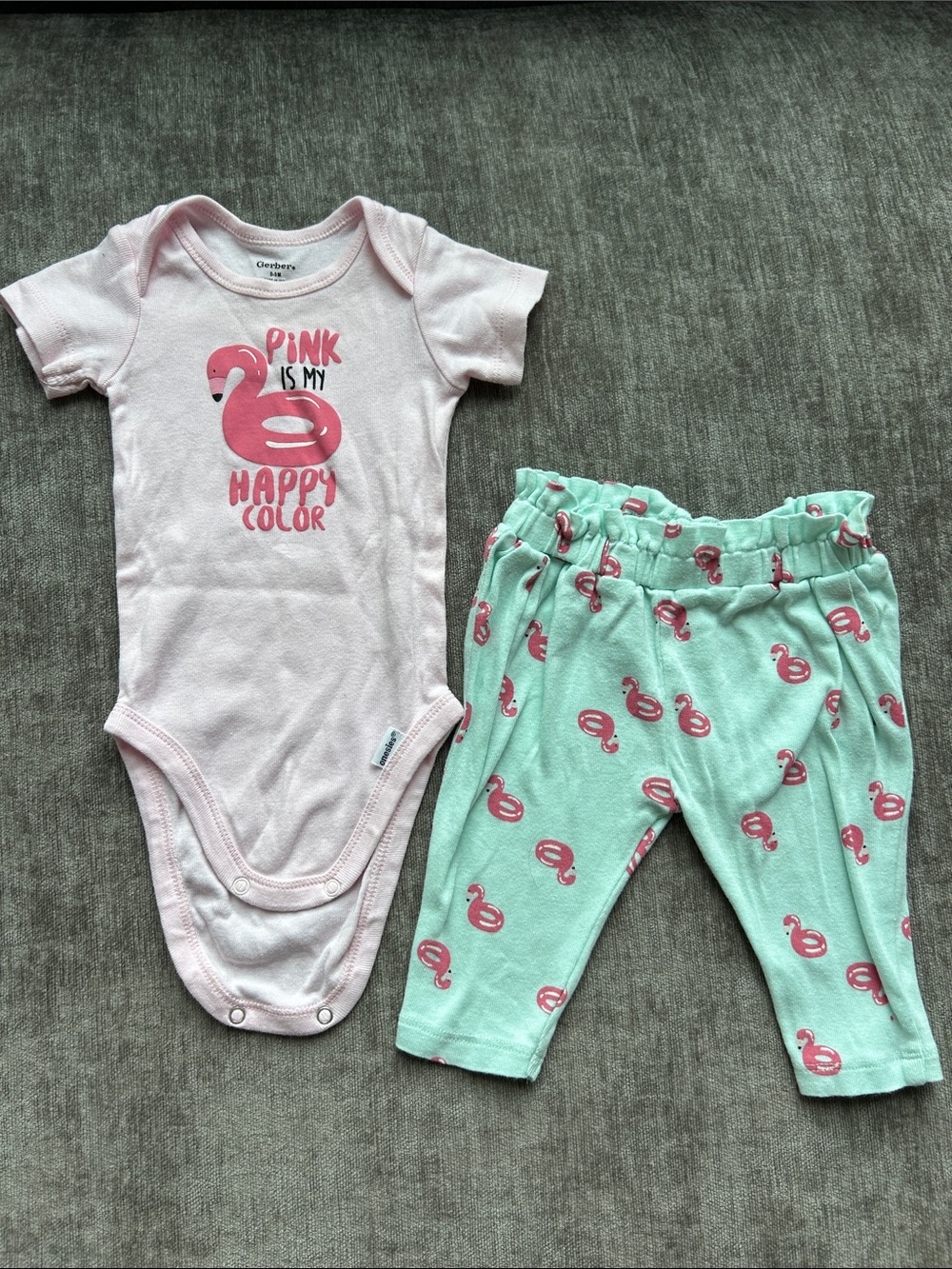 Gerber Pink Flamingo Bodysuit with Mint Flamingo Print Pants